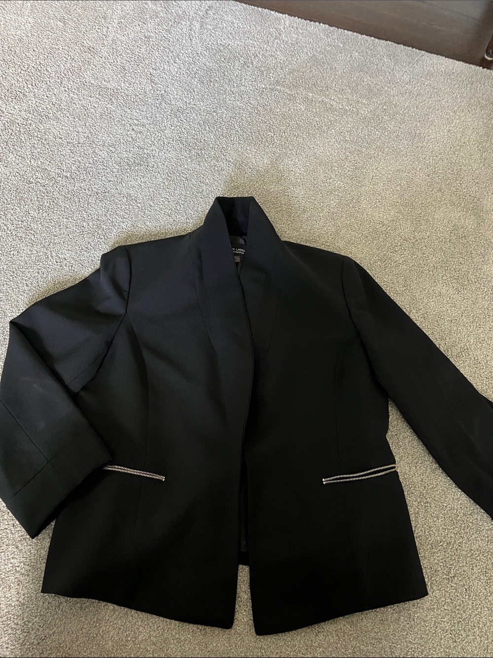 Black Open-Front Blazer with Zip-Accent Pockets